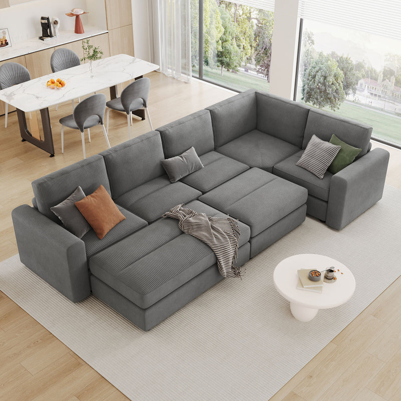 Sectional Couch Sofa Bed Modular Sofa With Two Movable Ottomans For Living Room