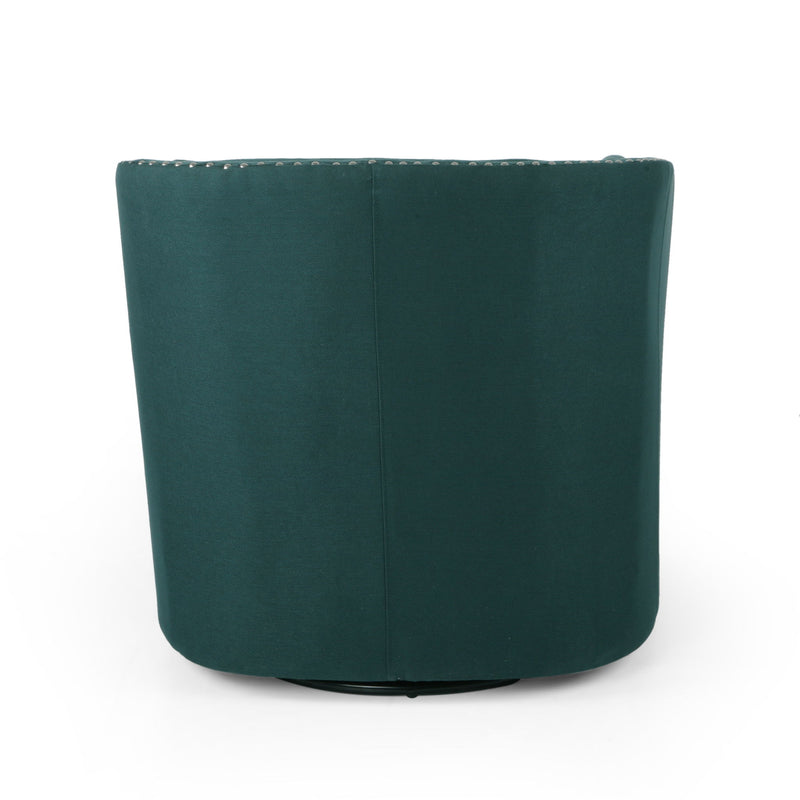 Modern Upholstered Swivel Club Chair With Nailhead Trim