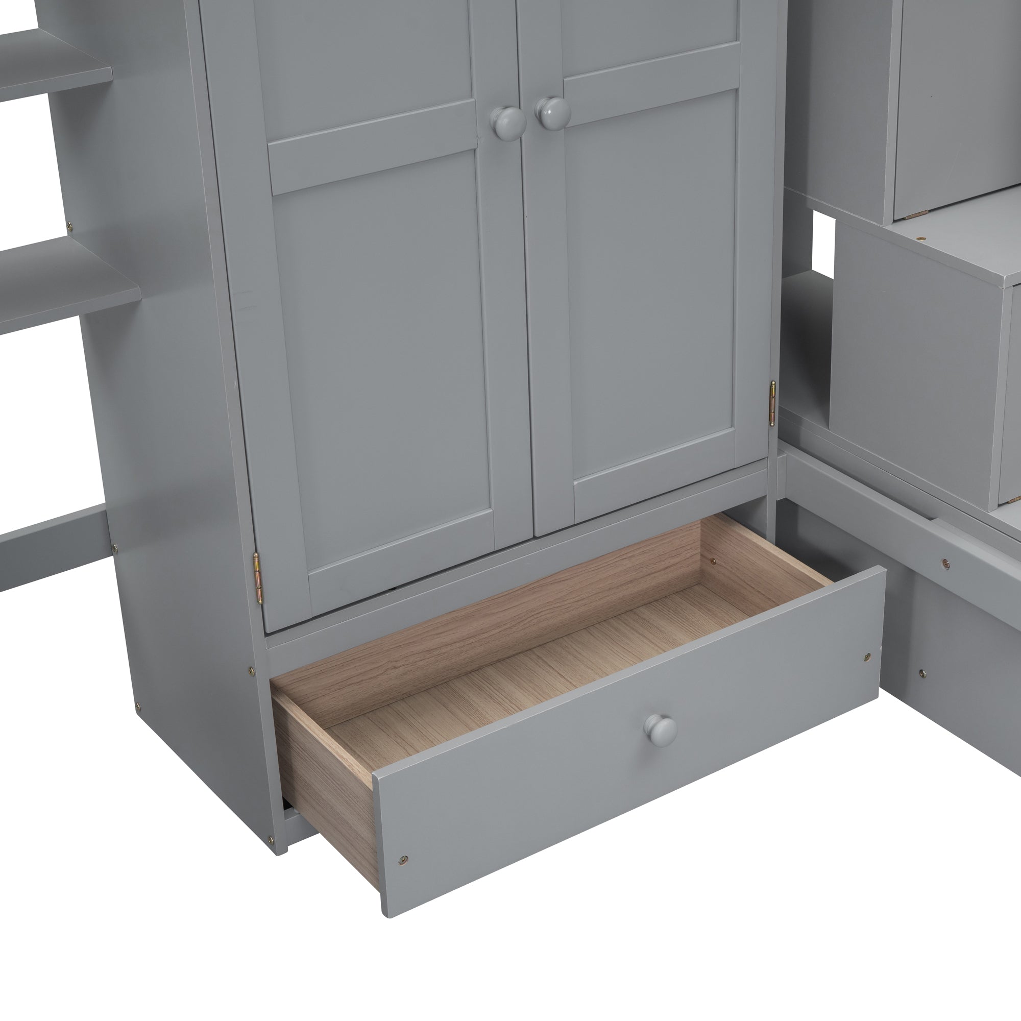 Twin size Loft Bed with Bookshelf,Drawers,Desk,and Wardrobe-Gray - Atlantic Fine Furniture Melbourne FL