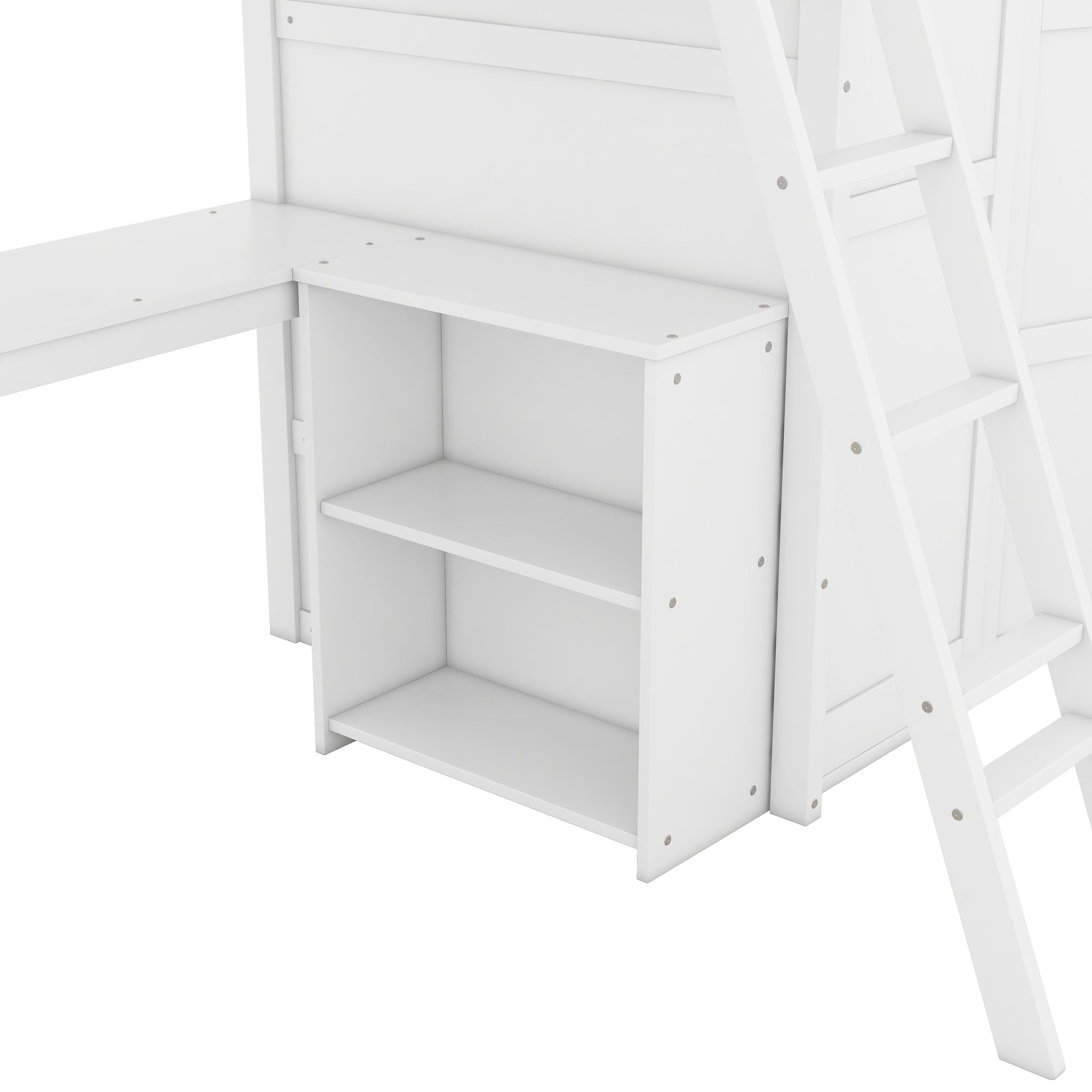 Twin size Loft Bed with Desk, Shelves and Wardrobe-White - Atlantic Fine Furniture Melbourne FL