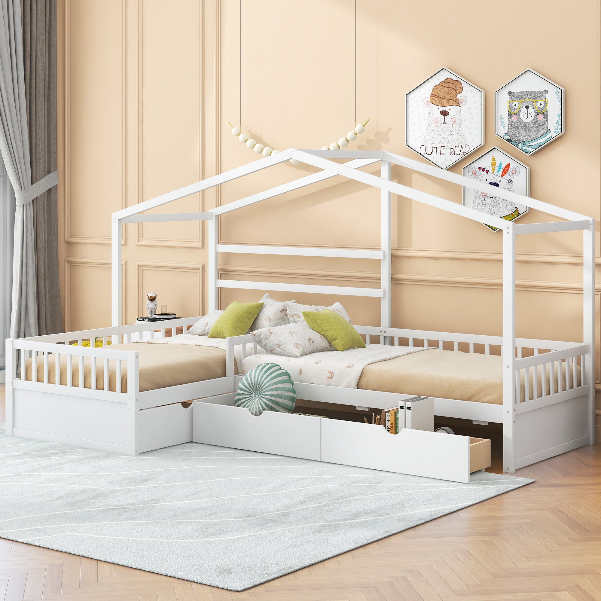 Twin Size House Platform Bed with Three Storage Drawers,White - Atlantic Fine Furniture Melbourne FL