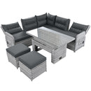 Outdoor Furniture Set Patio Rattan Furniture Set With Adjustable Table, Recliners With Extendable Side Tables And 2 Ottomans