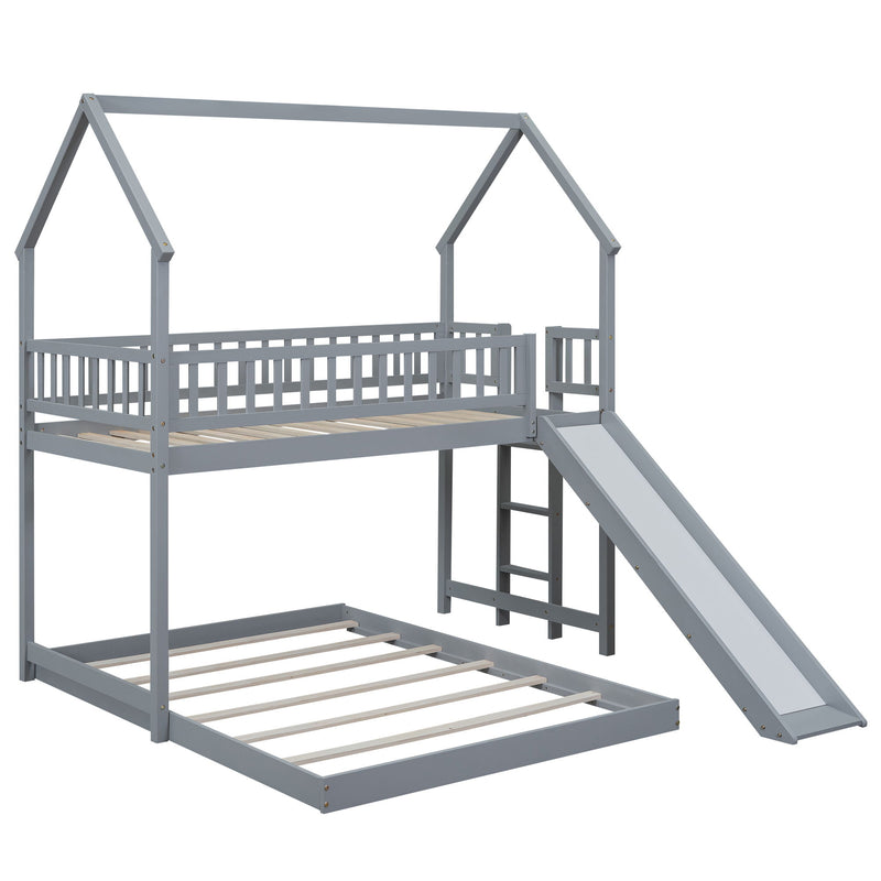 House Bunk Bed With Slide And Built In Ladder