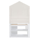 Twin Size Loft Bed with Rolling Cabinet, Shelf and Tent - White
