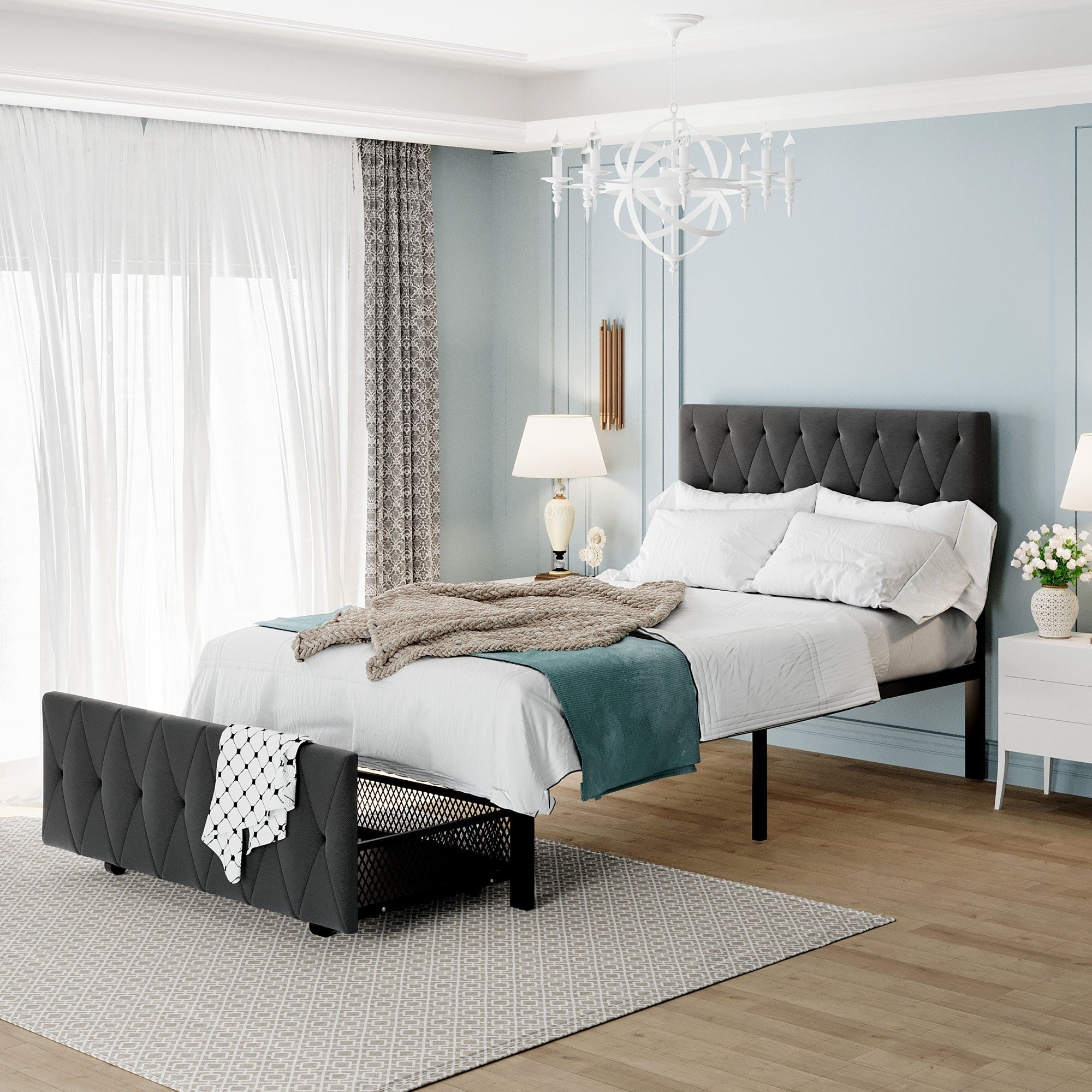 Twin Size Storage Bed Metal Platform Bed with a Big Drawer - Gray - Atlantic Fine Furniture Melbourne FL
