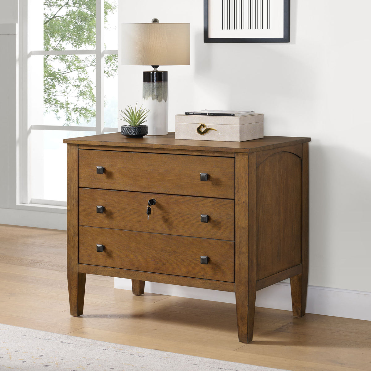 Portico File Cabinet in Brown Oak by Elements International, view 7