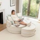 Modern Oversized Round Barrel Accent Chair With Ottoman