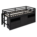 Twin Size Loft Bed with 4 Drawers, Underneath Cabinet and Shelves, Espresso
