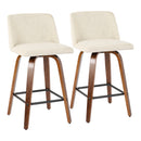 Toriano - Mid-Century Modern Counter Stool, Square Footrest (Set of 2) - Walnut / Cream