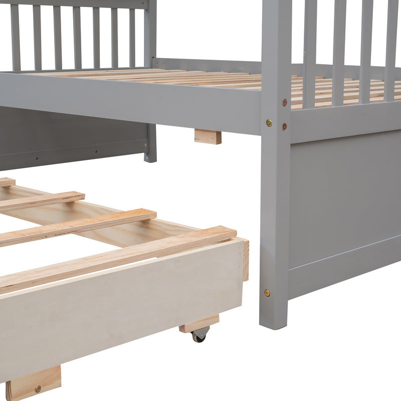 Twin-Over-Full Bunk Bed with Twin size Trundle , Separable Bunk Bed with Drawers for Bedroom - Gray