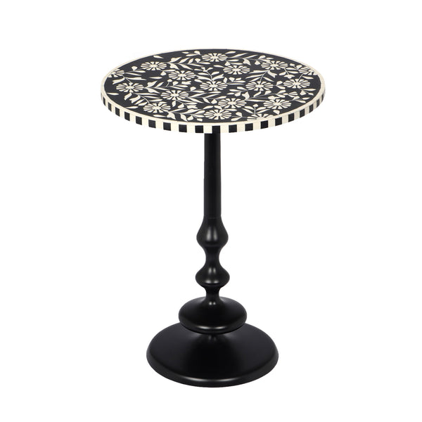 Modern Round End Table With Pedestal Base - Black / White