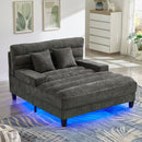 Chaise Bed Lounge Sofa Chair With Adjustable Backrest And LED Light Strip - Gray