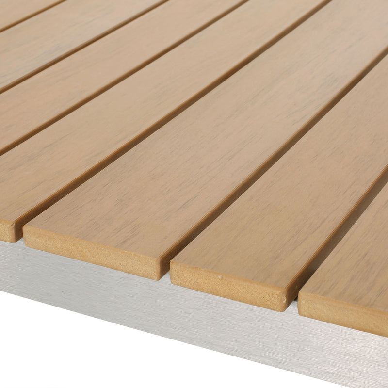 Modern Outdoor Dining Table With Aluminum Frame And Faux Wood Slats