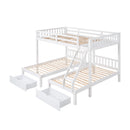 Full Over Twin & Twin Bunk Bed, Wood Triple Bunk Bed with Drawers and Guardrails, White (OLD SKU: LP000143AAK)