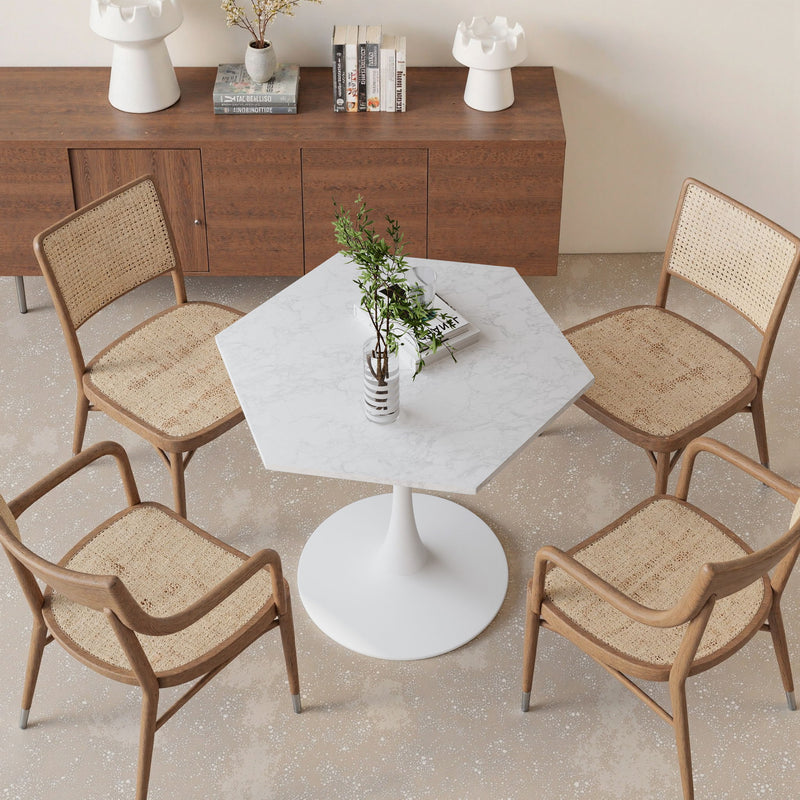 Hexagonal Coffee Table With Printed Marble Top And Base - White Marble