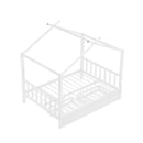 Full Size Metal House Platform Bed with Two Drawers,Headboard and Footboard,Roof Design,White