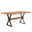 Farmhouse Style X Shaped Legs Dining Table With Metal - Natural