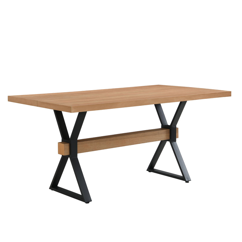Farmhouse Style X Shaped Legs Dining Table With Metal - Natural