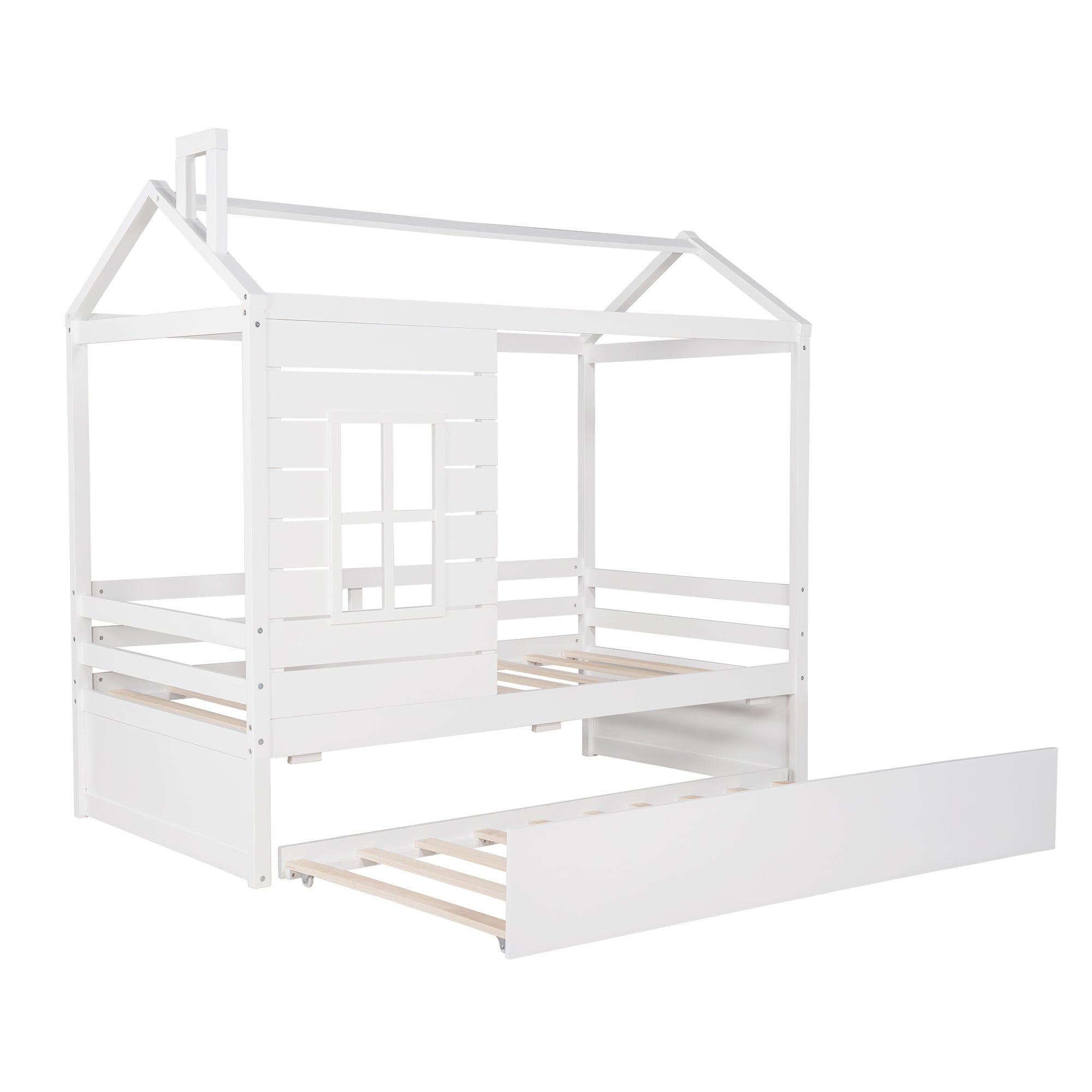 Twin Size House Bed Wood Bed with Twin Size Trundle ( White ) - Atlantic Fine Furniture Melbourne FL