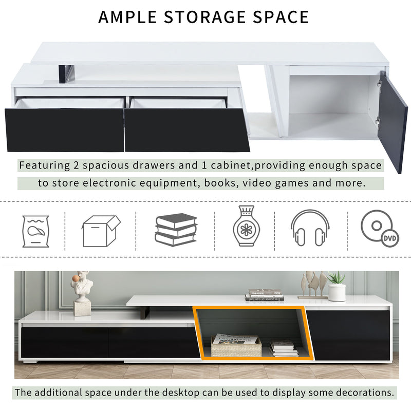Minimalist Rectangle Extendable TV Cabinet With 2 Drawers And 1 Cabinet