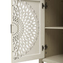 Hollow Carved 2 Door Accent Cabinet Sideboard Buffet Storage Cabinet With Adjustable Shelf For Entryway Living Room Bedroom - Natural