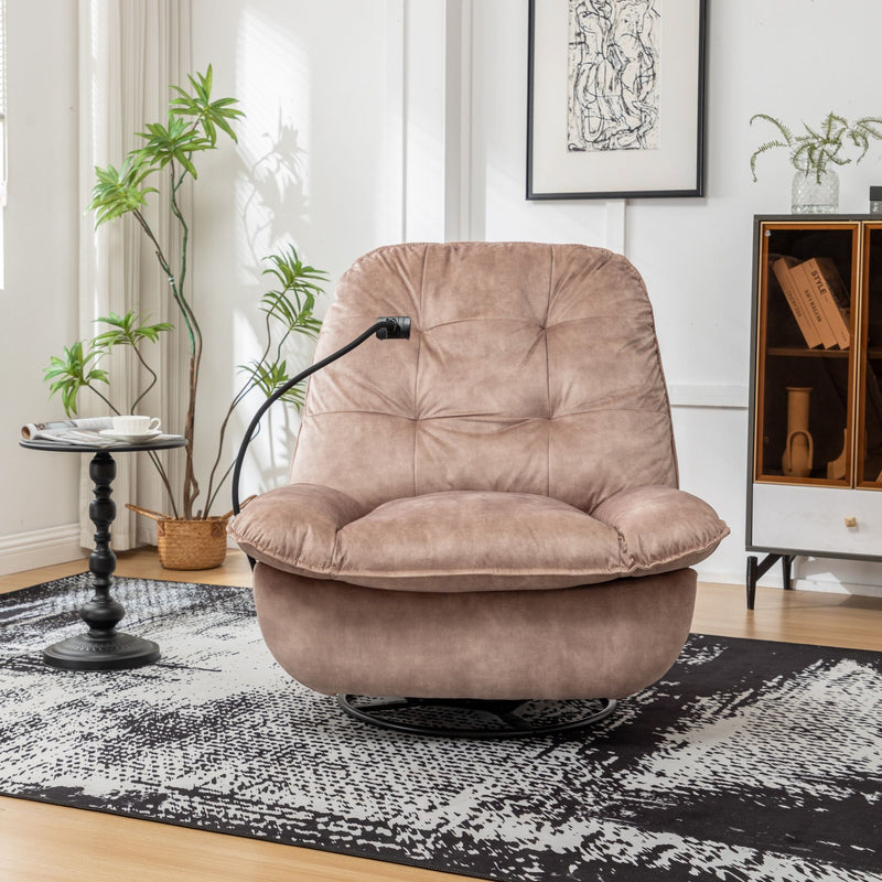Modern Swivel Gliding Recliner Chair With Rocking Function And Phone Holder, Large Comfortable