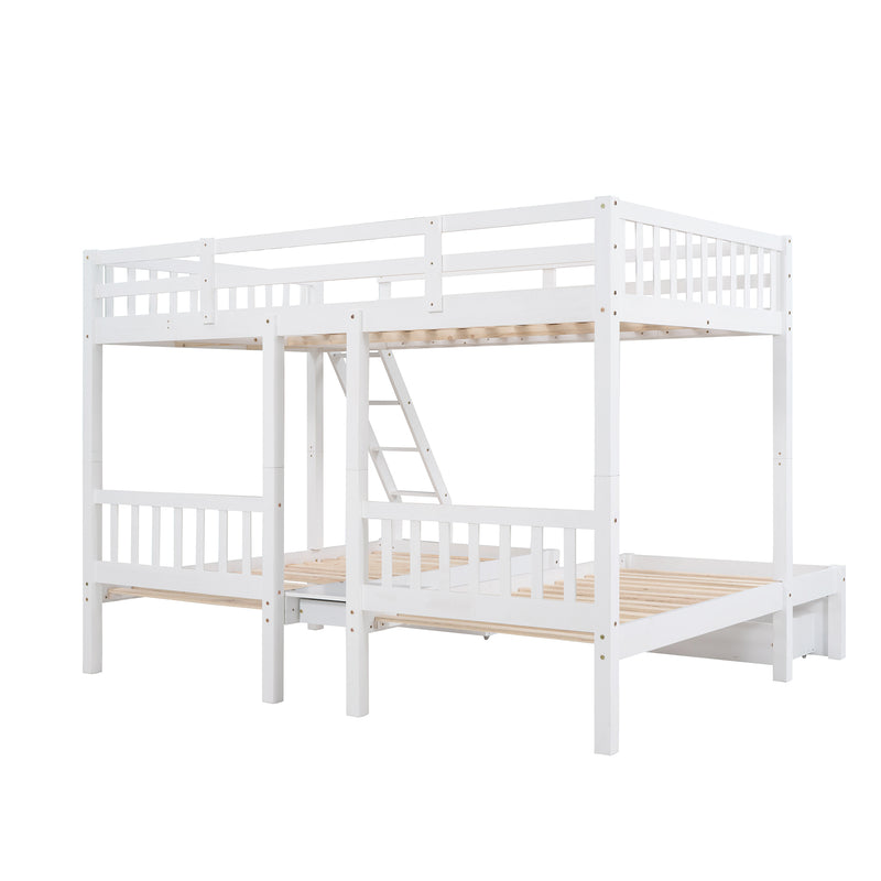 Full Over Twin & Twin Bunk Bed, Wood Triple Bunk Bed with Drawers and Guardrails, White (OLD SKU: LP000143AAK)