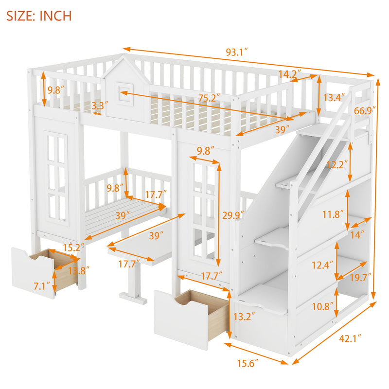 Twin Over Twin Bunk Bed With Changeable Table, Bunk Bed Turn Into Upper Bed And Down Desk