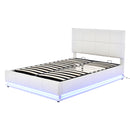 Tufted Upholstered Platform Bed with Hydraulic Storage System,Queen Size PU Storage Bed with LED Lights and USB charger, White