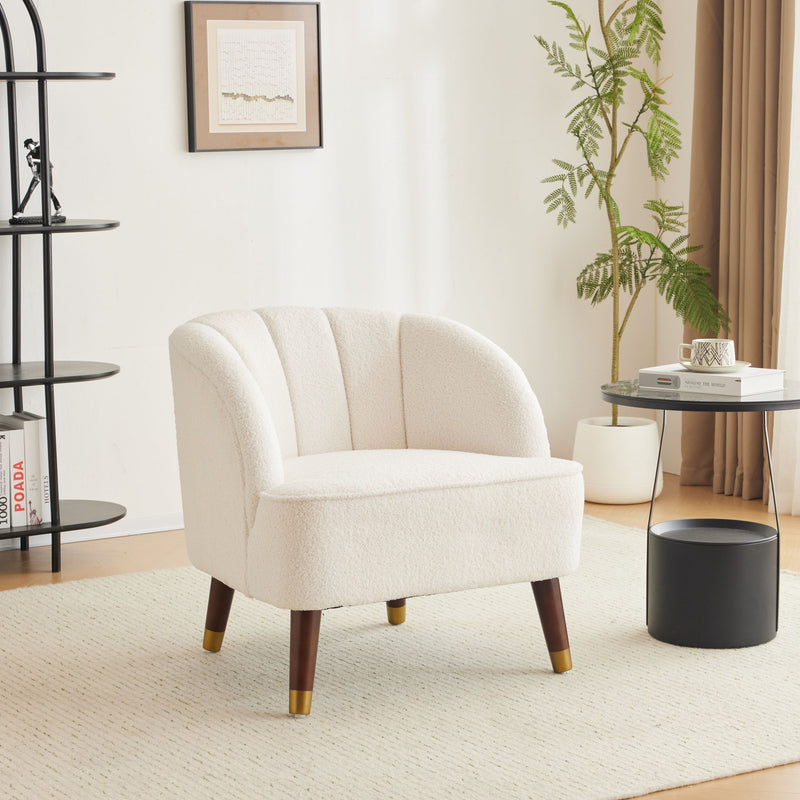 Elegant Upholstered Barrel Accent Chair With Wooden Legs