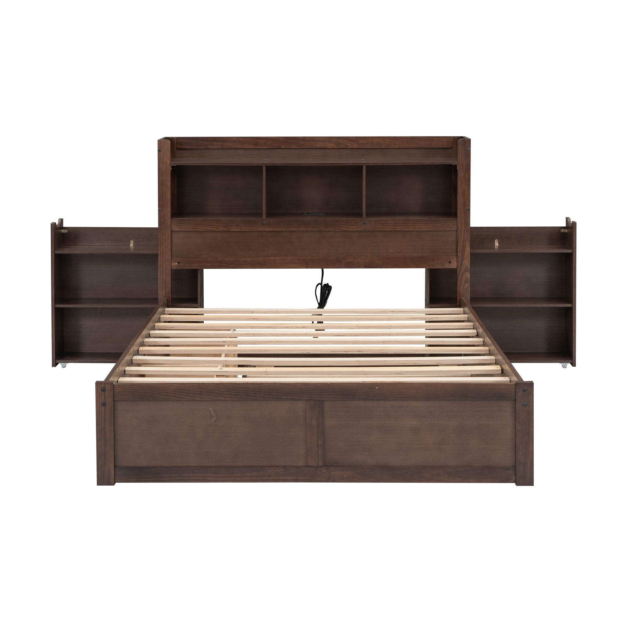 Full Size Storage Platform Bed with Pull Out Shelves, Twin Size Trundle and 2 Drawers, Espresso - Atlantic Fine Furniture Melbourne FL