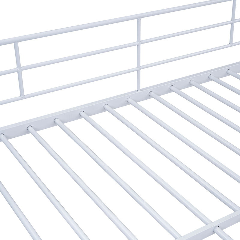 Full Over Full Metal Bunk Bed with Lateral Storage Ladder and Wardrobe, White
