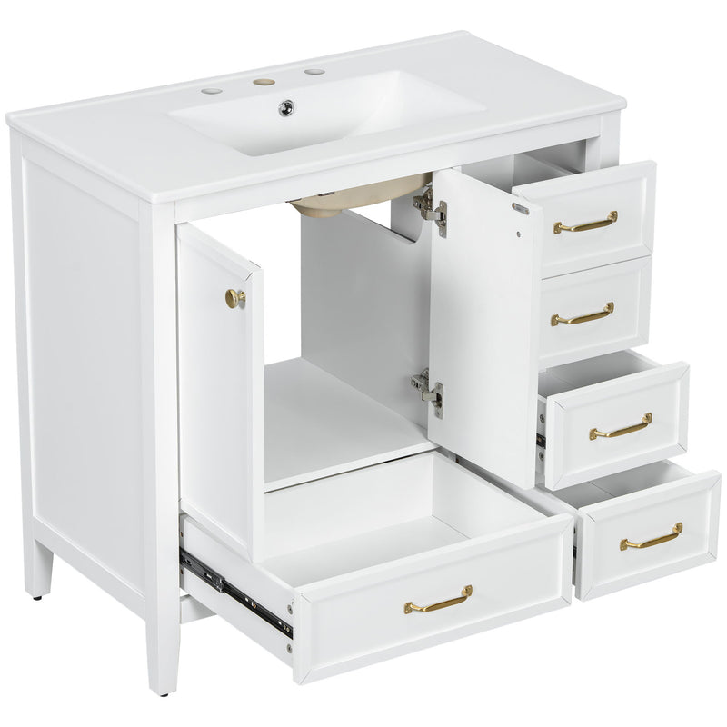 Elegant Vintage Bathroom Vanity With Sink And Soft Closing Door, 4 Drawers Of Different Sizes Frame