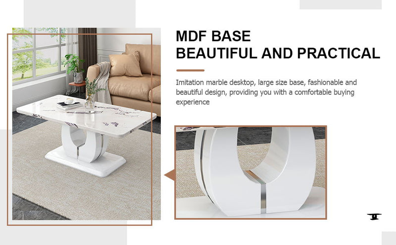 Modern Simple Luxury Imitation Marble Dining Table Rectangular Coffee Table, The Computer Desk, The Game Table, Suitable For Dining Room, Living Room, Terrace, Kitchen - White