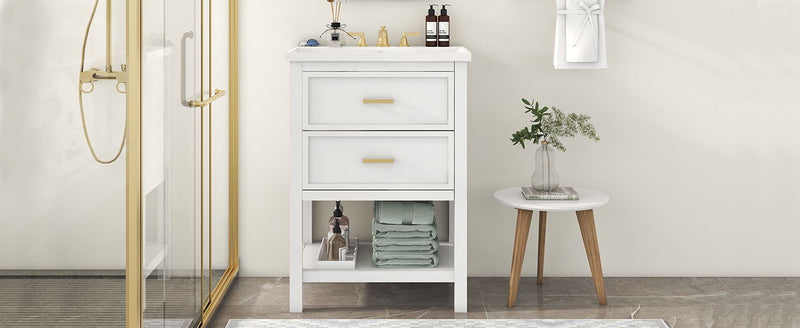 Bathroom Vanity With Top Sink, Modern Bathroom Storage Cabinet With 2 Drawers, Single Sink Bathroom Vanity
