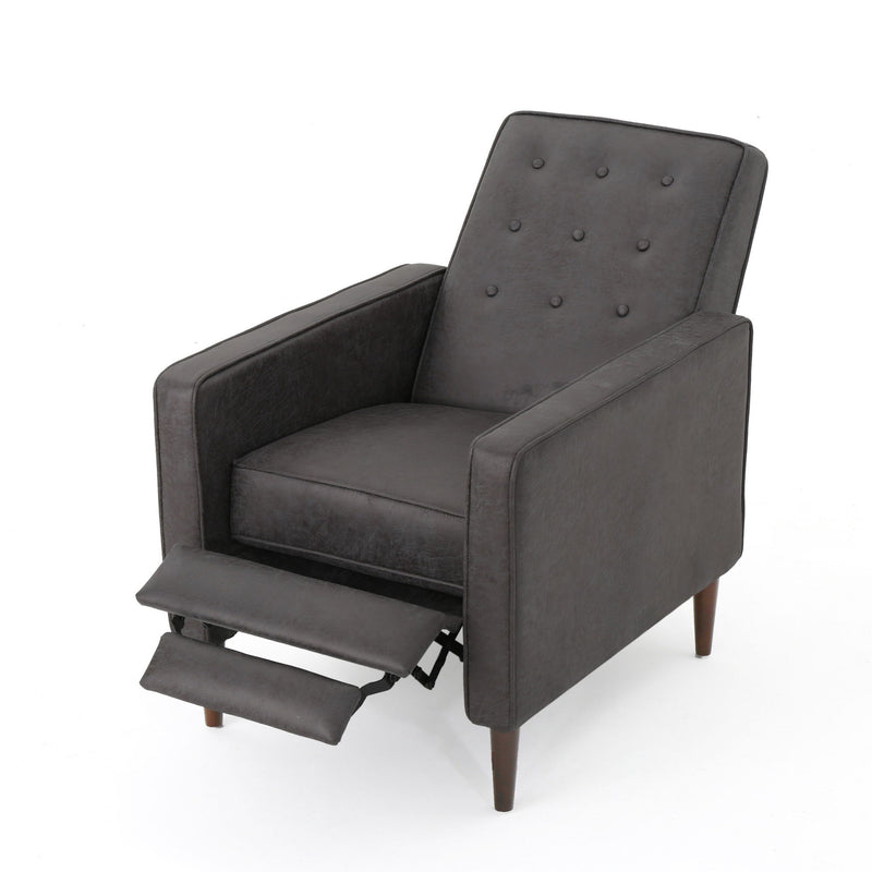 Macedonia - Mid Century Modern Button Tufted Fabric Recliner - Slate
