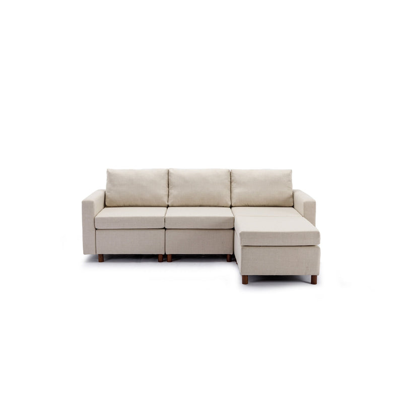 3 Seat Module Sectional Sofa Couch With 1 Ottoman For Living Room, Seat Cushion And Back Cushion Non-Removable And Non-Washable