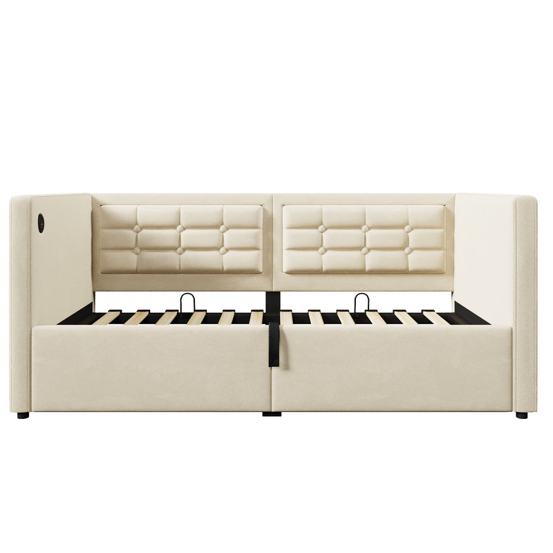 Upholstered Hydraulic Storage Daybed With USB & Type C Charging