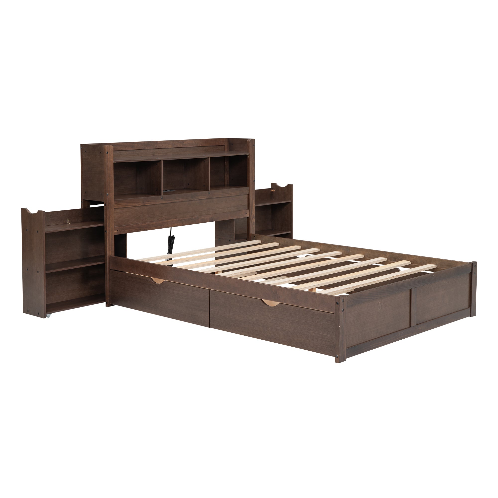 Full Size Storage Platform Bed with Pull Out Shelves, Twin Size Trundle and 2 Drawers, Espresso - Atlantic Fine Furniture Melbourne FL