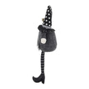 Sitting Gnome With Broomstick & Soft Legs, For Halloween Decor - Black White