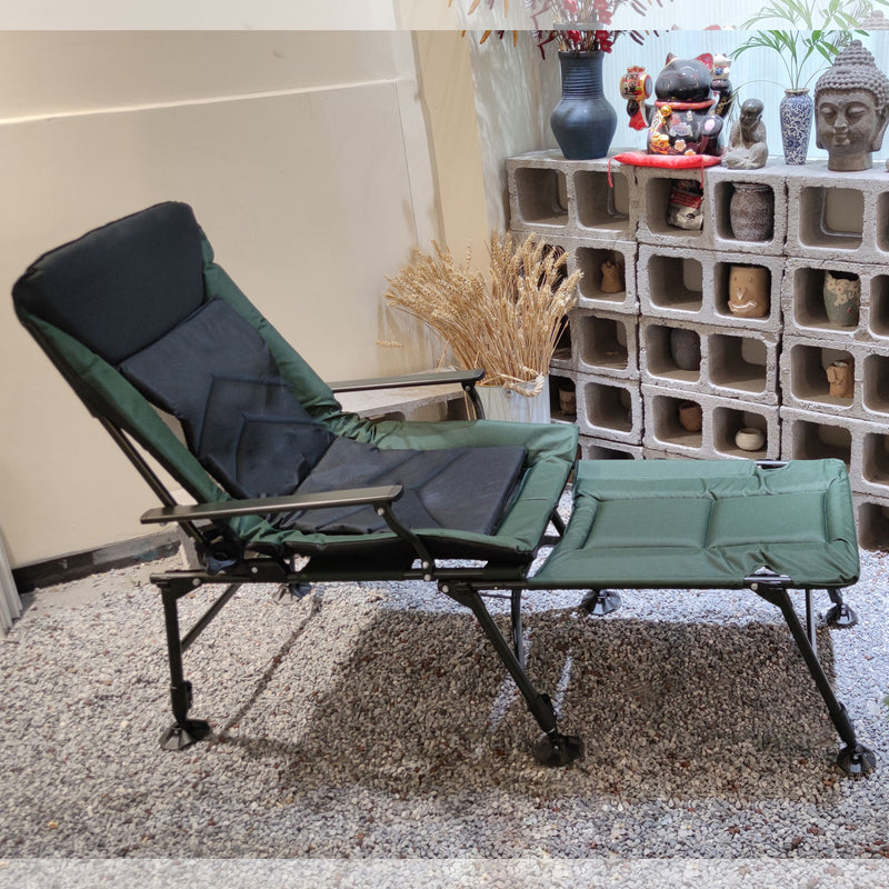 Camping Lounge Chair With Detachable Footrest, Portable Folding Reclining Camping Chair With Adjustable Backrest For Indoor And Outdoor Camping Beach Hiking Fishing - Green / Black