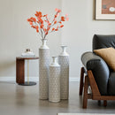 Modern Floor Vase Set Metal Vases With Geometric Pattern, 3 Piece Home Decor Set - White / Black