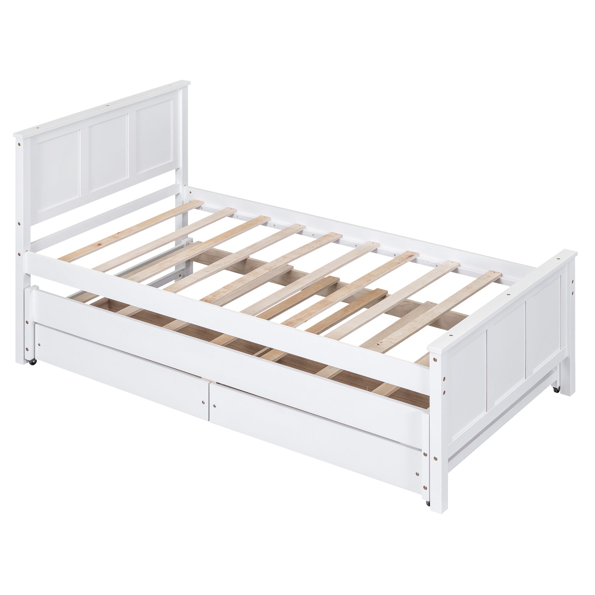 Twin Size Platform Bed with Trundle and Drawers, White - Atlantic Fine Furniture Melbourne FL
