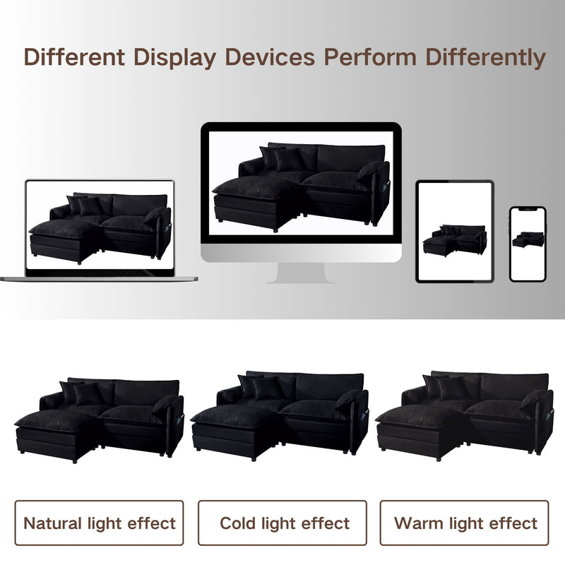 Modern Chenille Oversized Deep Seat Sectional Sofa With Pillows