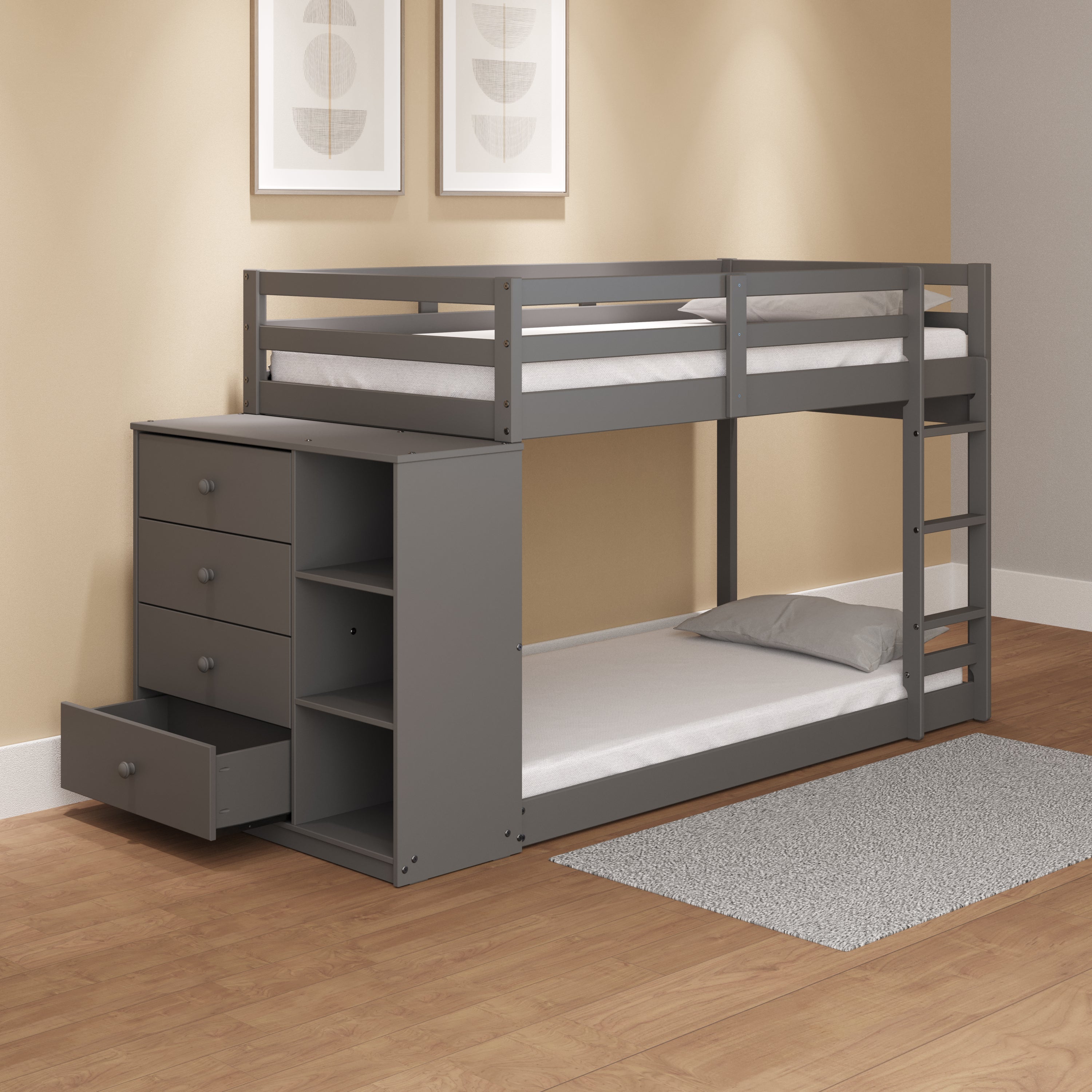 ACME Gaston Twin/Twin Bunk Bed w/Cabinet, Gray Finish BD01372 - Atlantic Fine Furniture Melbourne FL