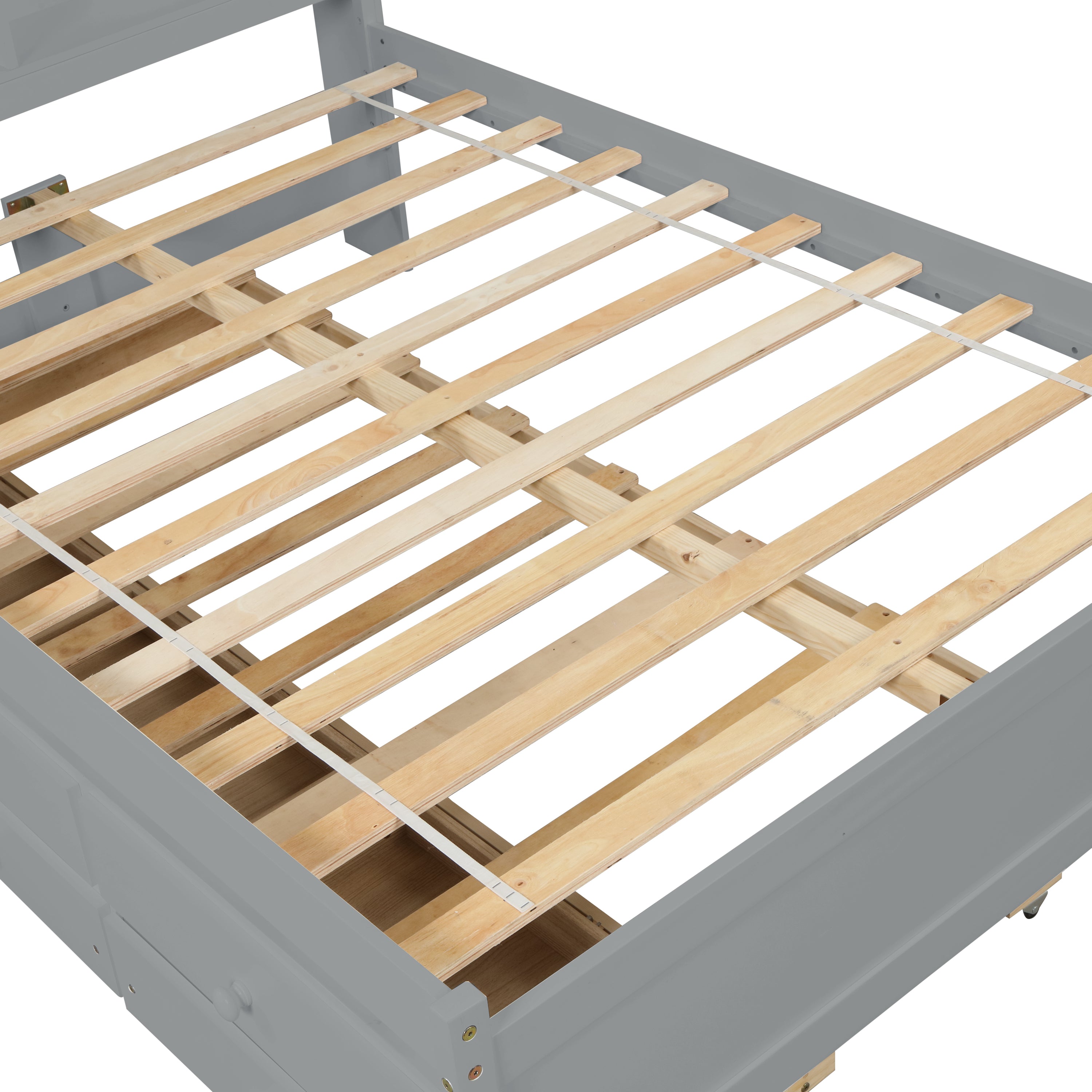 Full Bed with Bookcase,Twin Trundle,Drawers,Grey