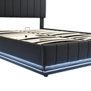 Queen Size Upholstered Bed with Hydraulic Storage System and LED Light, Modern Platform Bed with Sockets and USB Ports, Black