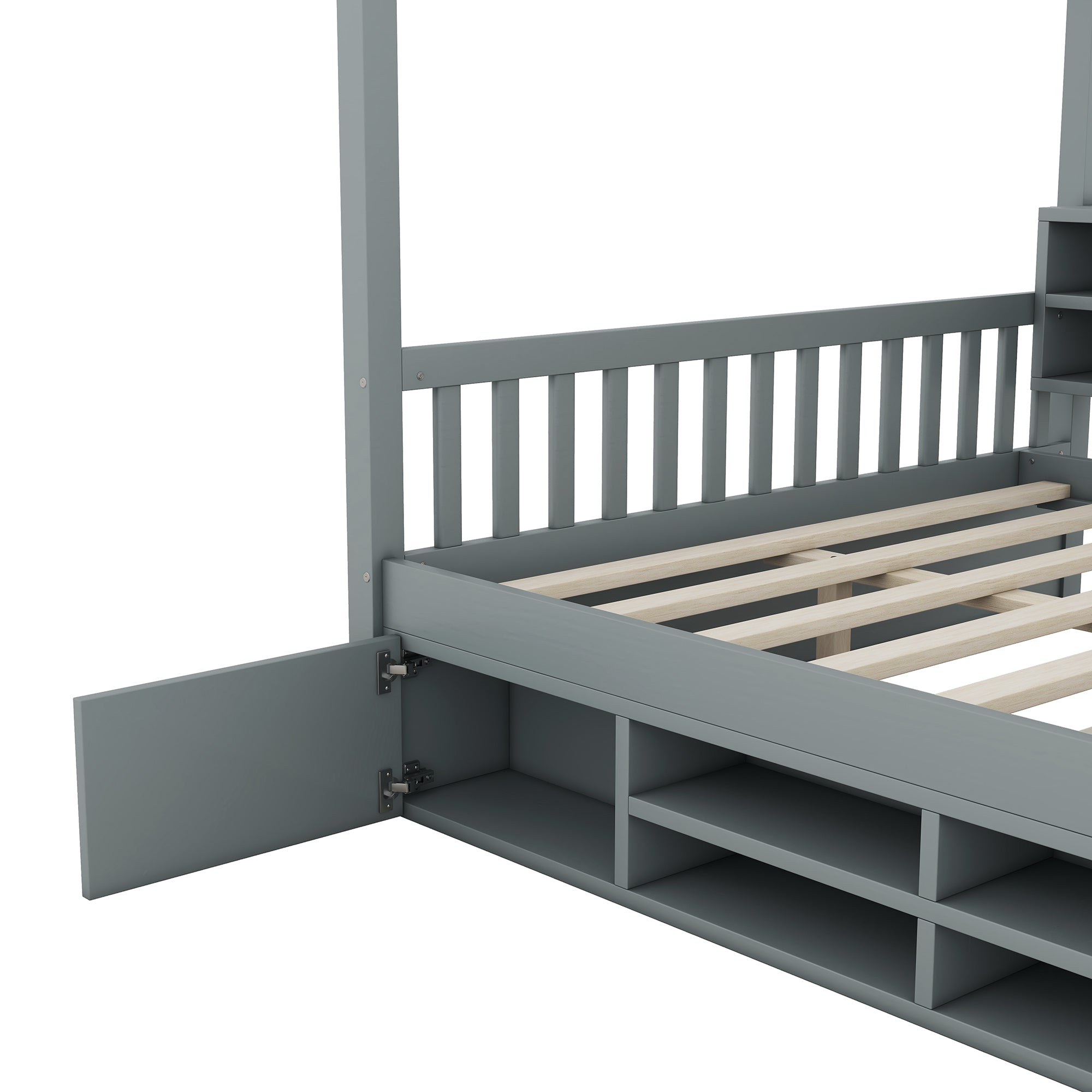 Full Size Wooden House Bed with Shelves and a Mini-cabinet, Gray - Atlantic Fine Furniture Melbourne FL
