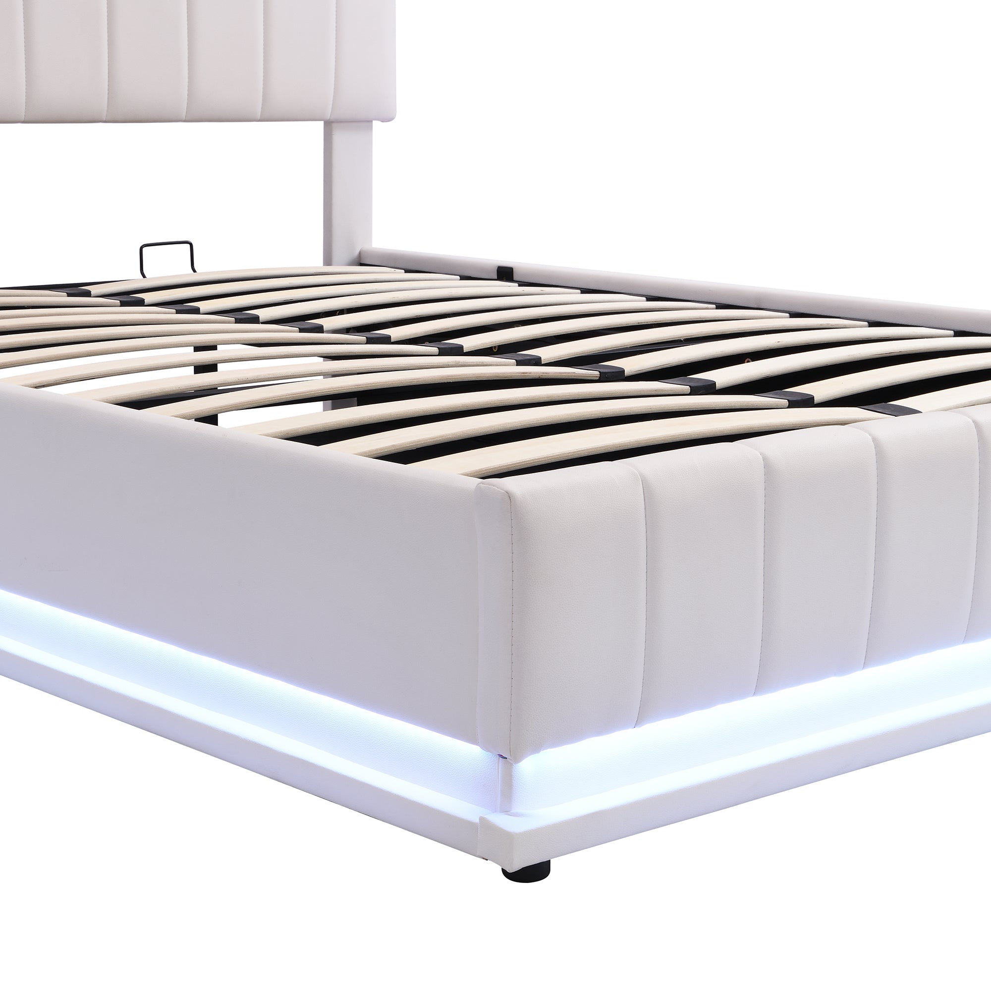 Full Size Upholstered Bed with Hydraulic Storage System and LED Light, Modern Platform Bed with Sockets and USB Ports, White - Atlantic Fine Furniture Melbourne FL