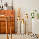 Mother's Day Gift Set Gilded White 3D Relief Flower Metal Vase Set - White / Gold